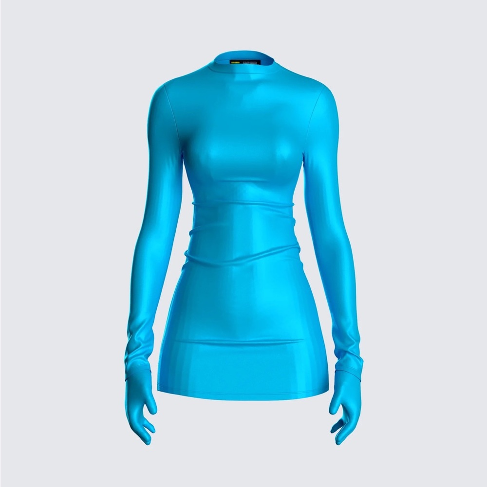 Finesse Shiny Blue Dress with Gloves MEDIUM
